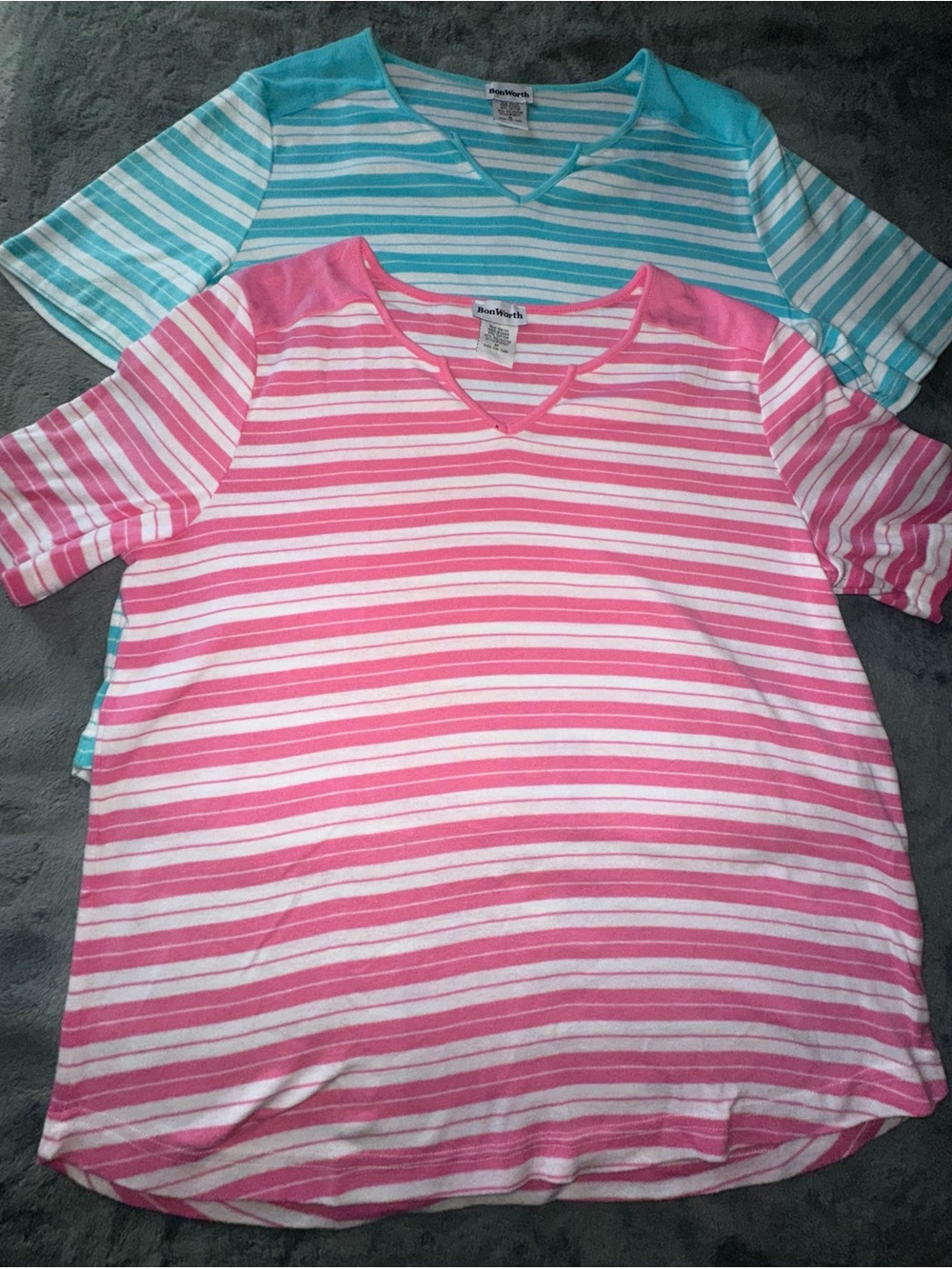 Bon Worth Striped Short Sleeve Tops in Pink & Teal